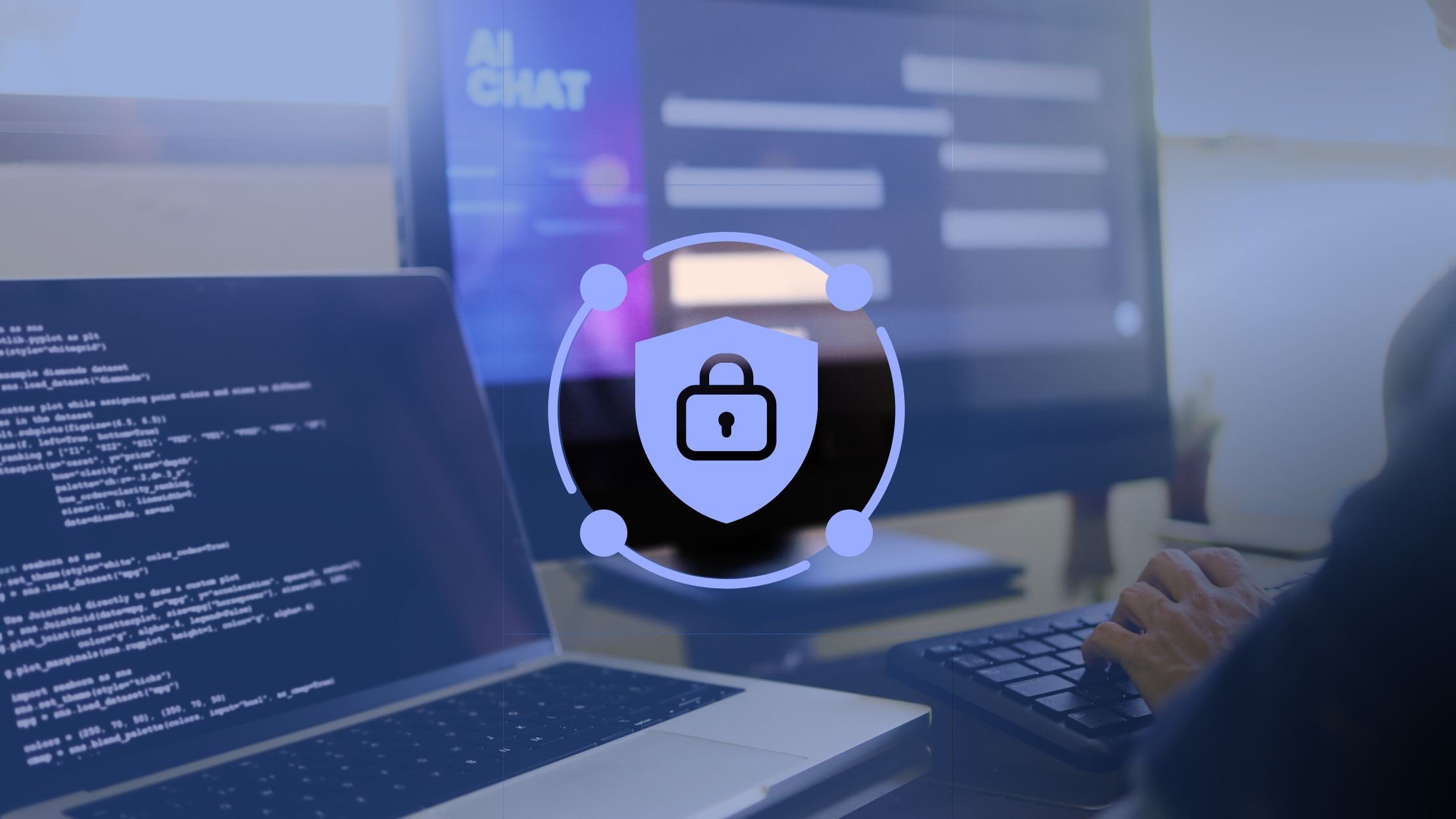 copilot vs chatgpt blog featured image of security emblem over AI for work