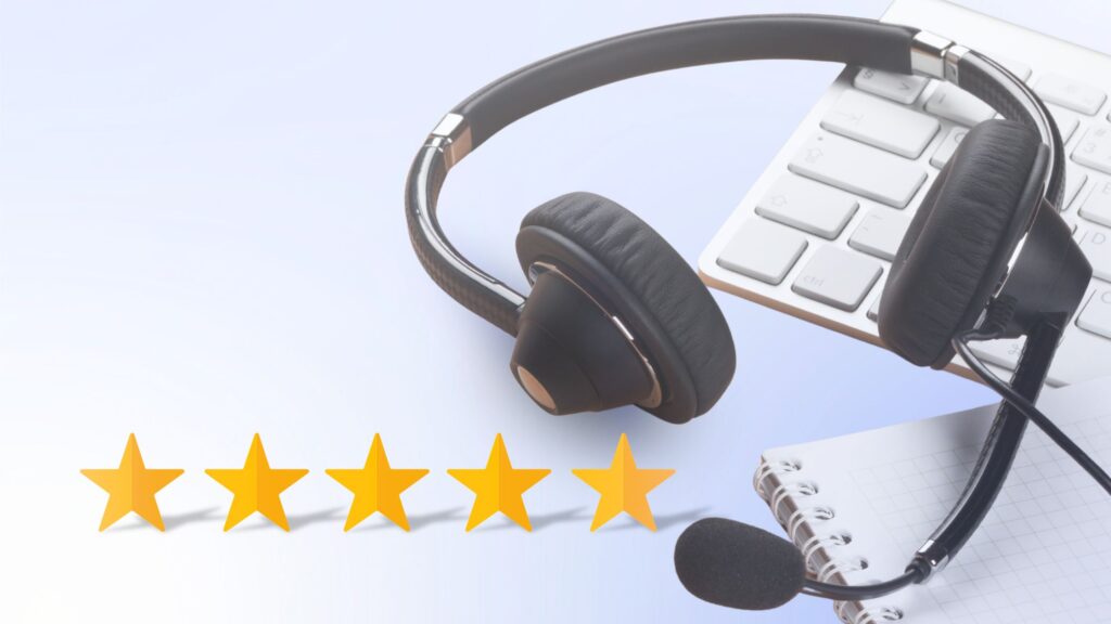 five stars and headset featured image for top help desk outsourcing companies list