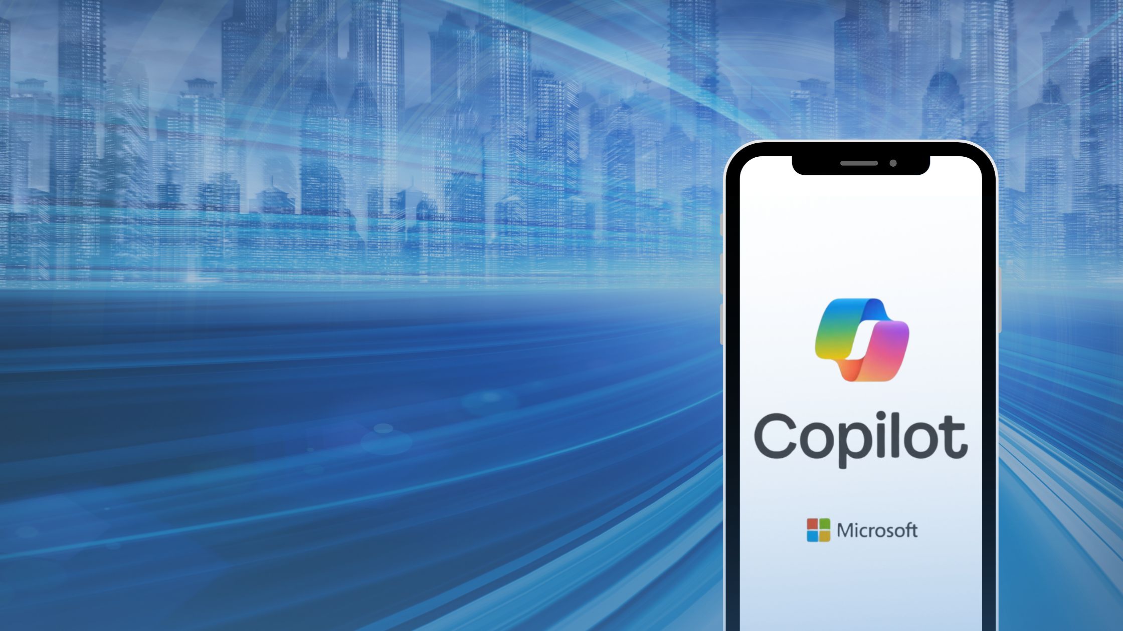 Microsoft Copilot logo on phone business frontier background for featured image to Microsoft Copilot Cowork Agent release and partnership with anthropic AI blog